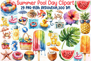 Summer Pool Day Clipart, an Illustration by Sublimation Artist