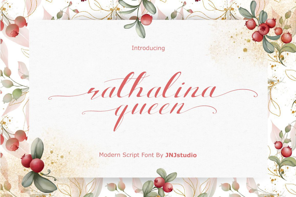 Rathalina Queen Modern Script, a Script Font by JNJ Studio (Photo 1 of 12)
