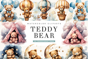 Watercolor Cute Teddy Bear Clipart