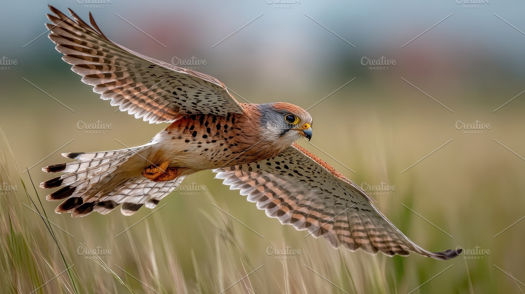 Common Kestrel in Flight Majestic Wi, a Photo by Pixeness Studio