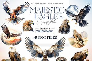 Watercolor Eagle Clipart, American