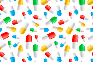 Colourful Pills Capsules On White