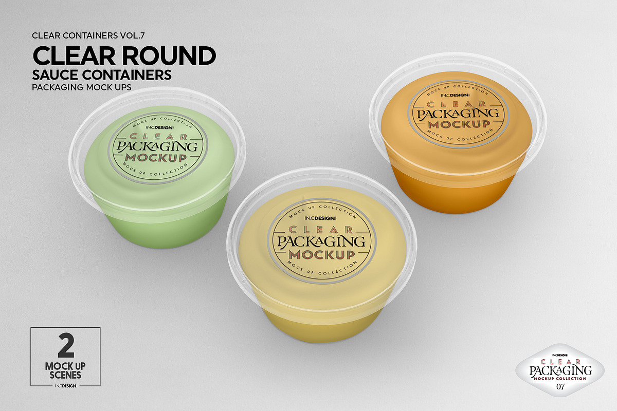 Clear Round Sauce Containers Mockup, a Cups & Container Mockup by INCDesign (Photo 8 of 14)