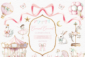 Carousel watercolor horses clipart