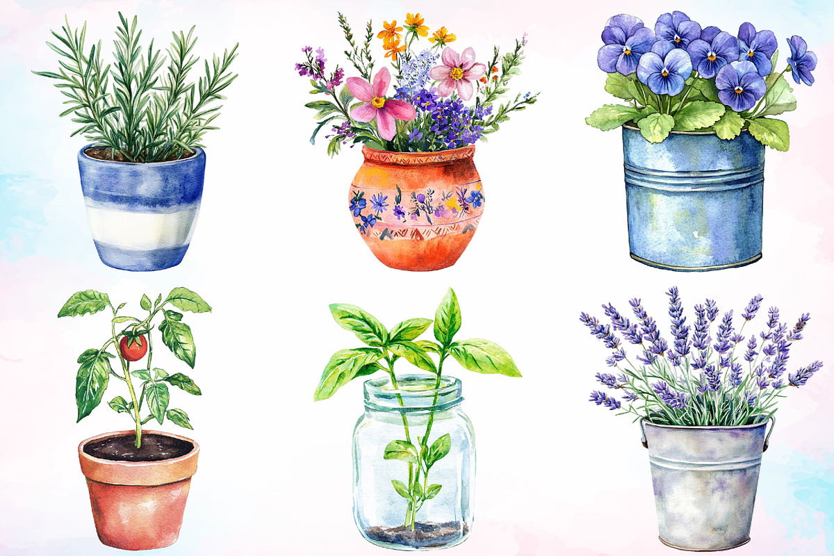 Watercolor Potted Plants Clipart PNG, an Illustration by Canvas Craft (Photo 2 of 3)