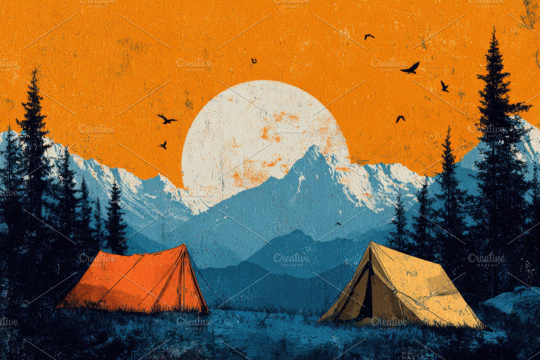 Mountain Camping Tents Sunset Landsc, a Photo by Pixeness Studio