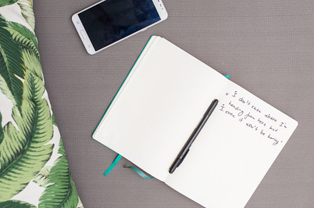 Detail of mobile phone and a journal