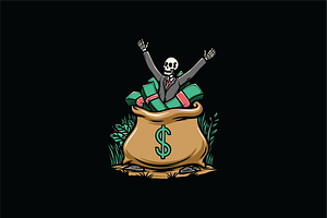 Skeleton in Money Bag, an Object Illustration by nomlimo.com