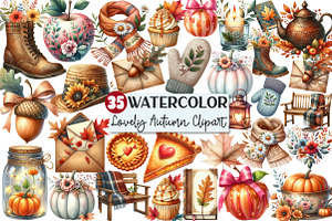 Lovely Autumn Watercolor Clipart, an Illustration by Rose Art