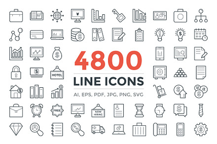 4800 Line Icons Pack, an Outline Icon by Vectors Market
