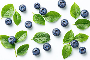 Fresh Blueberries and Green Leaves P, a Photo by Pixeness Studio