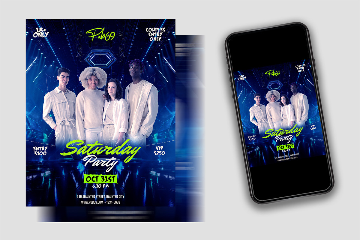 Saturday Night Party Flyer PSD, a Flyer Template by Posterfello (Photo 1 of 5)