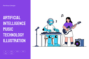 Artificial Intelligence Music, a Technology Illustration by Partikusi Design