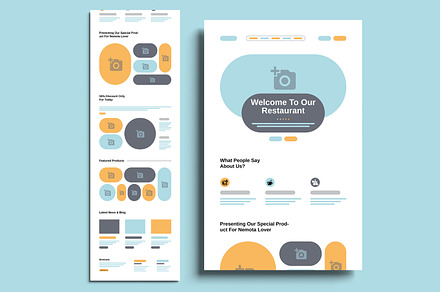 Food Landing Page Wireframe Design, a Wireframe Template by MightyDesign