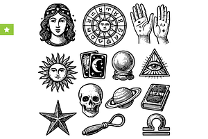 Mystical Tarot and Astrology Symbols