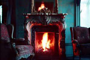 Antique Fireplace & Vintage Chairs, an Architecture Photo by k.tay