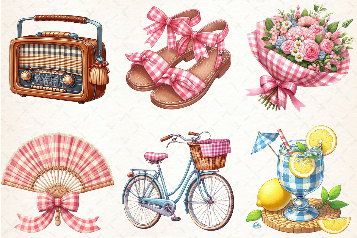 Bohemian Pink Gingham Summer Clipart, an Illustration by Libby Wishes (Photo 4 of 6)