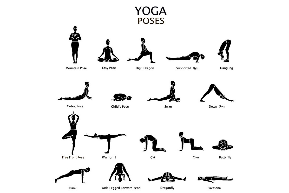 Yoga Poses with Titles, a Healthcare Illustration by Svetlana Voloshina
