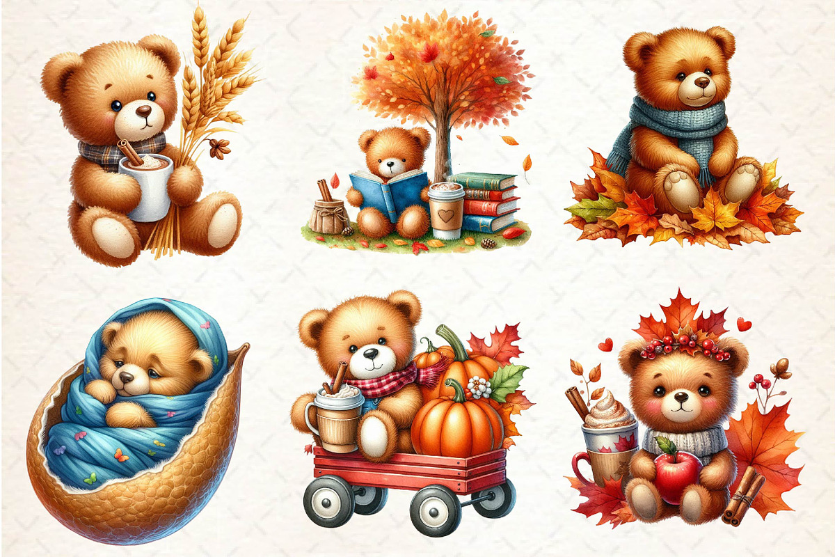 Autumn Teddy Bear Clipart, an Illustration by Dream Creation (Photo 3 of 6)