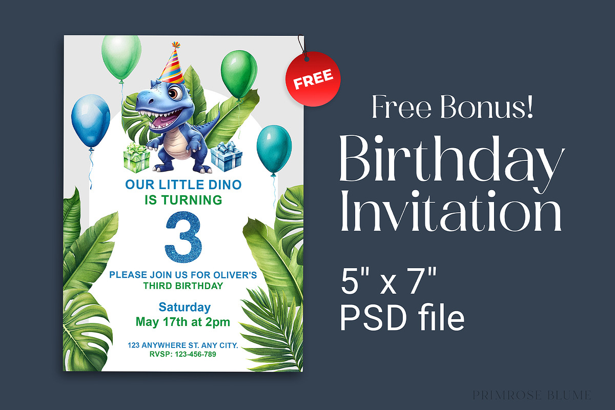 Baby Dino Party Watercolor Clipart, an Animal Illustration by Primrose Blume (Photo 8 of 8)