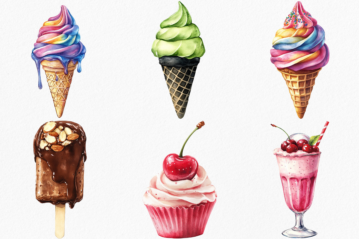 Watercolor Ice Cream Shop Clipart, an Illustration by Canvas Craft (Photo 5 of 7)