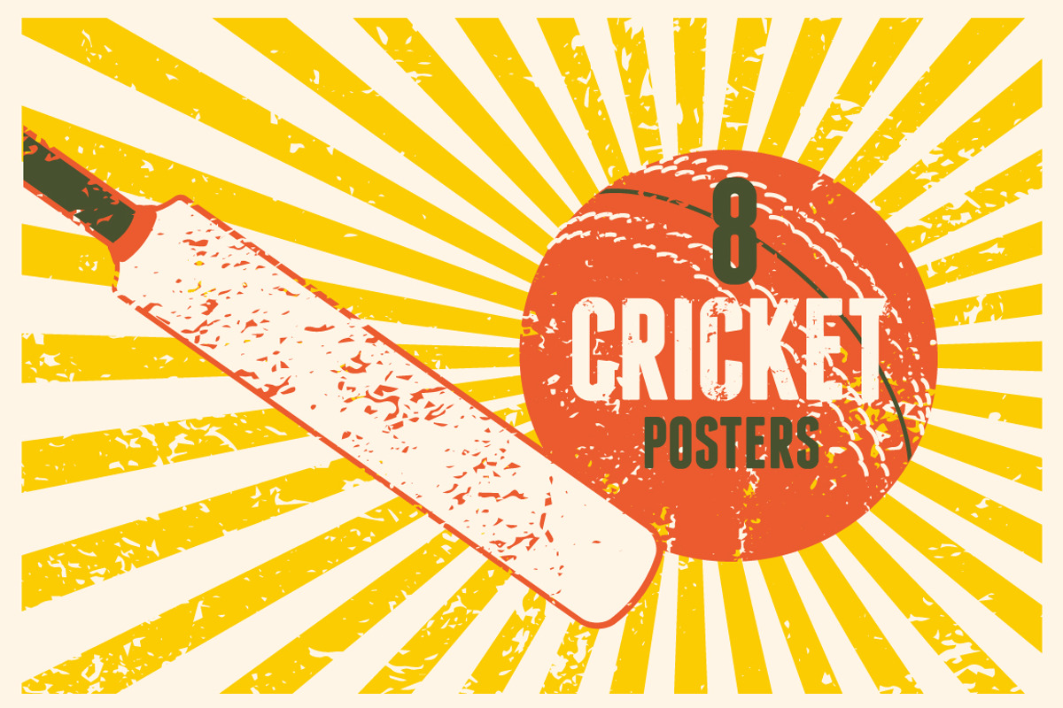 Cricket vintage vector poster set., a Sport Illustration by PoPaShop (Photo 1 of 9)