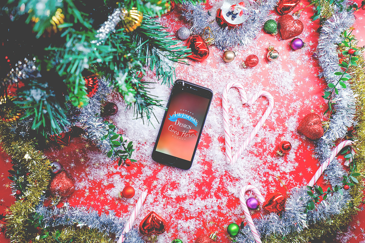 Christmas & New Year Mock-Up #5, an iPhone Mockup by EmilGuseinov (Photo 1 of 2)