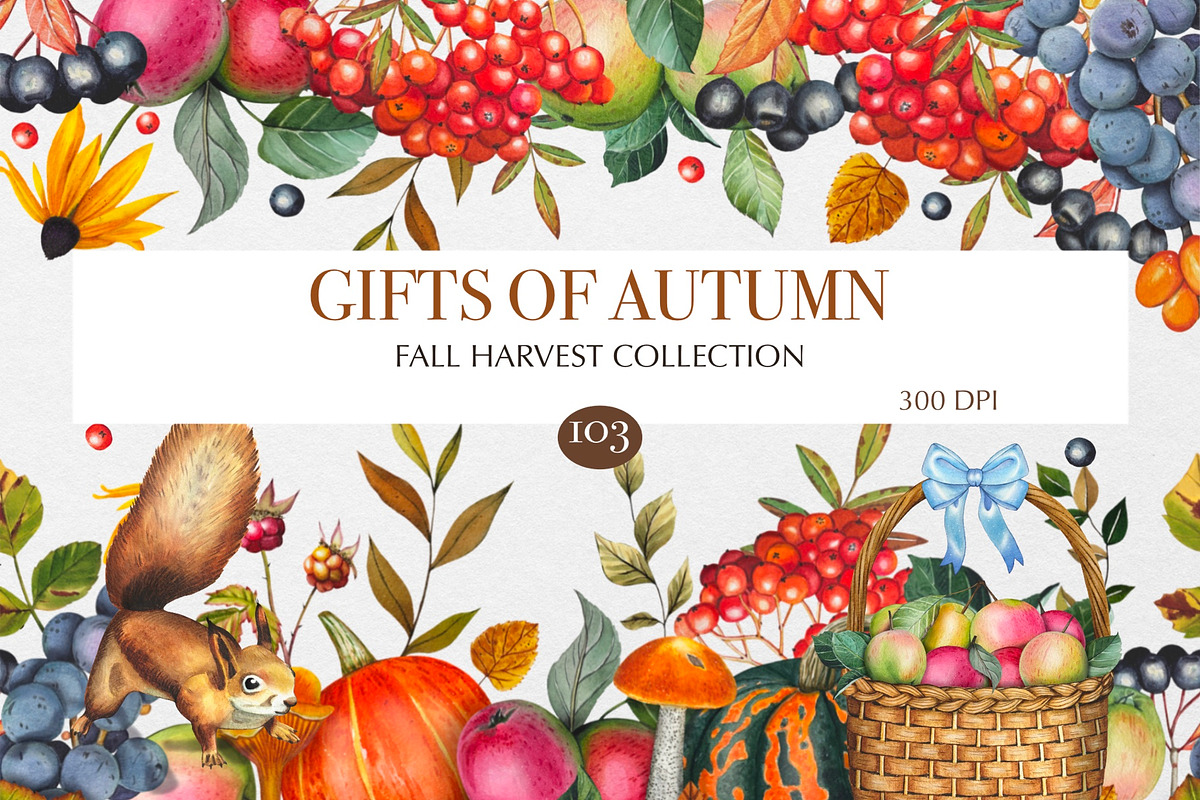 Watercolor Autumn Harvest Clipart, a Seasonal Illustration by DiashaArt (Photo 1 of 17)