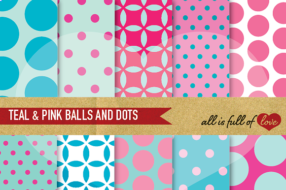 Teal & Pink Digital Backgrounds preview 2