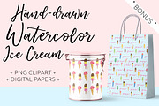 Hand-drawn Watercolor Ice Cream, an Illustration by U + Me Studio (Thumbnail 1 of 14)