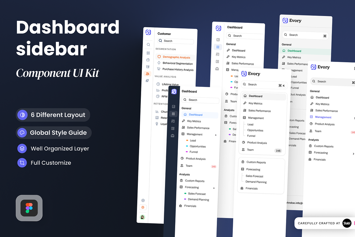 Evory Dashboard Sidebar, an UI Kit Template by SLAB! Design (Photo 1 of 3)