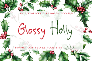 Holly Watercolor Clip Art