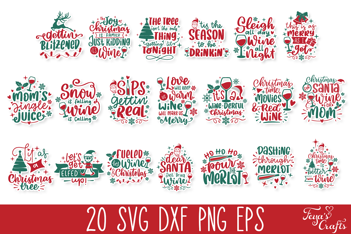 Funny Christmas Wine SVG Bundle, a Food Illustration by Anastasia Feya (Photo 2 of 9)
