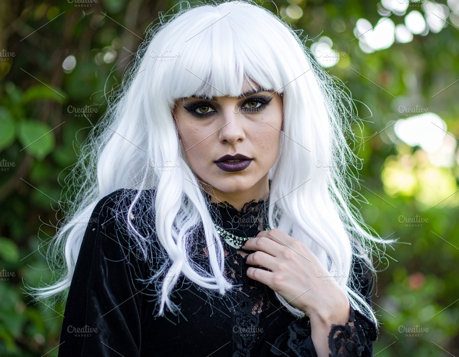 beautiful young goth woman outdoor, AI generated, a Photo by WorldOfPhotos