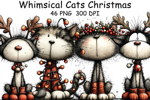 Whimsical Cats Christmas Clipart, an Illustration by CraftArtStudio