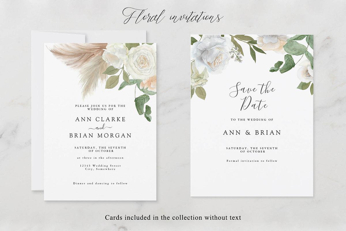 White roses wedding invitation cards, a Decorative Illustration by Slastick (Photo 7 of 9)