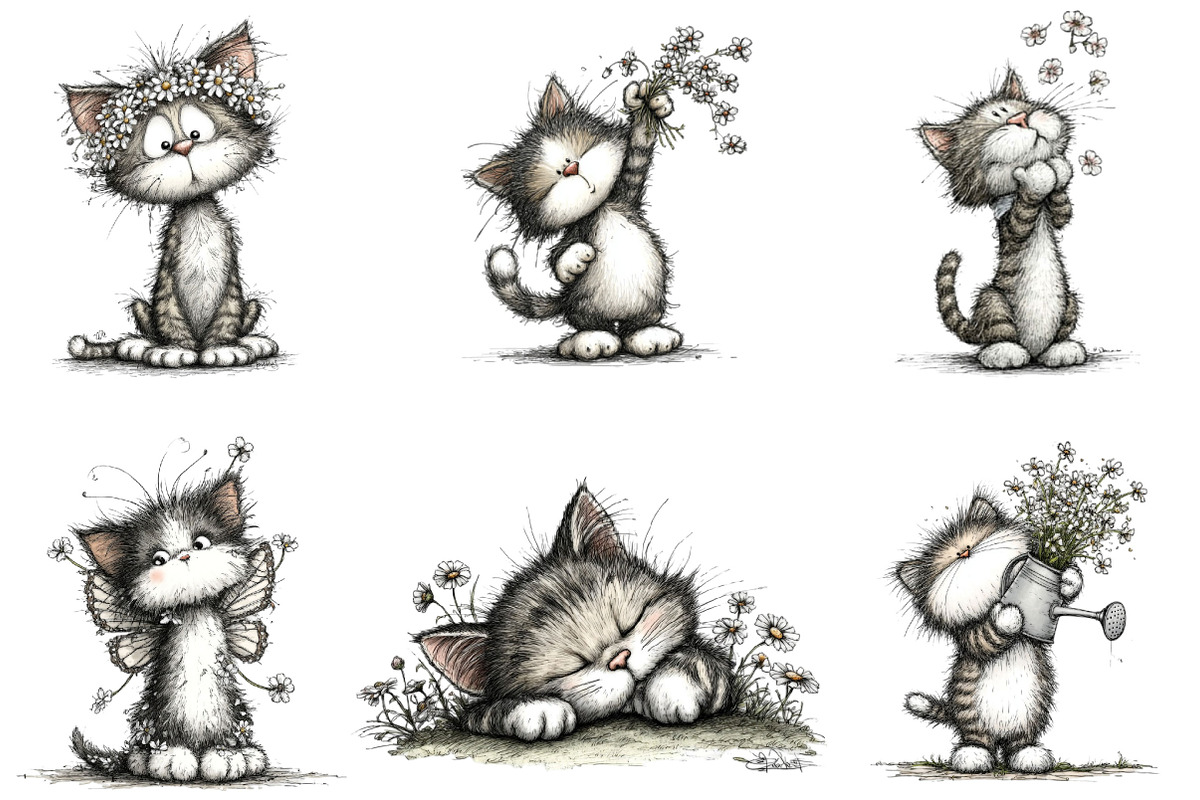 Whimsical Spring Cats Clipart, an Illustration by Designking (Photo 2 of 5)