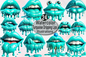 Turquoise Dripping Lips Bundle, an Illustration by SVGArt