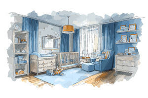 Boys nursery watercolor interior, an Object Illustration by Stock-Smart-Start