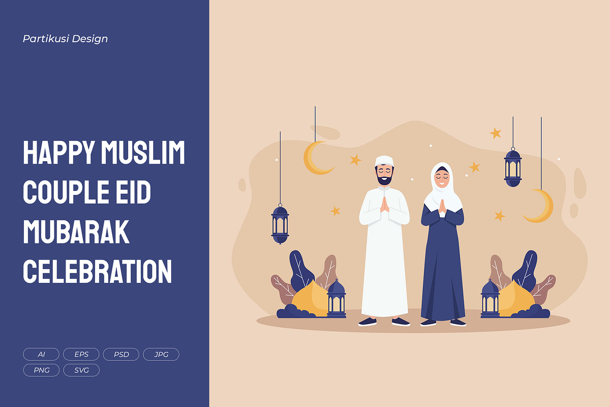 Happy Muslim Couple Eid Mubarak, an Illustration by Partikusi Design (Photo 1 of 3)