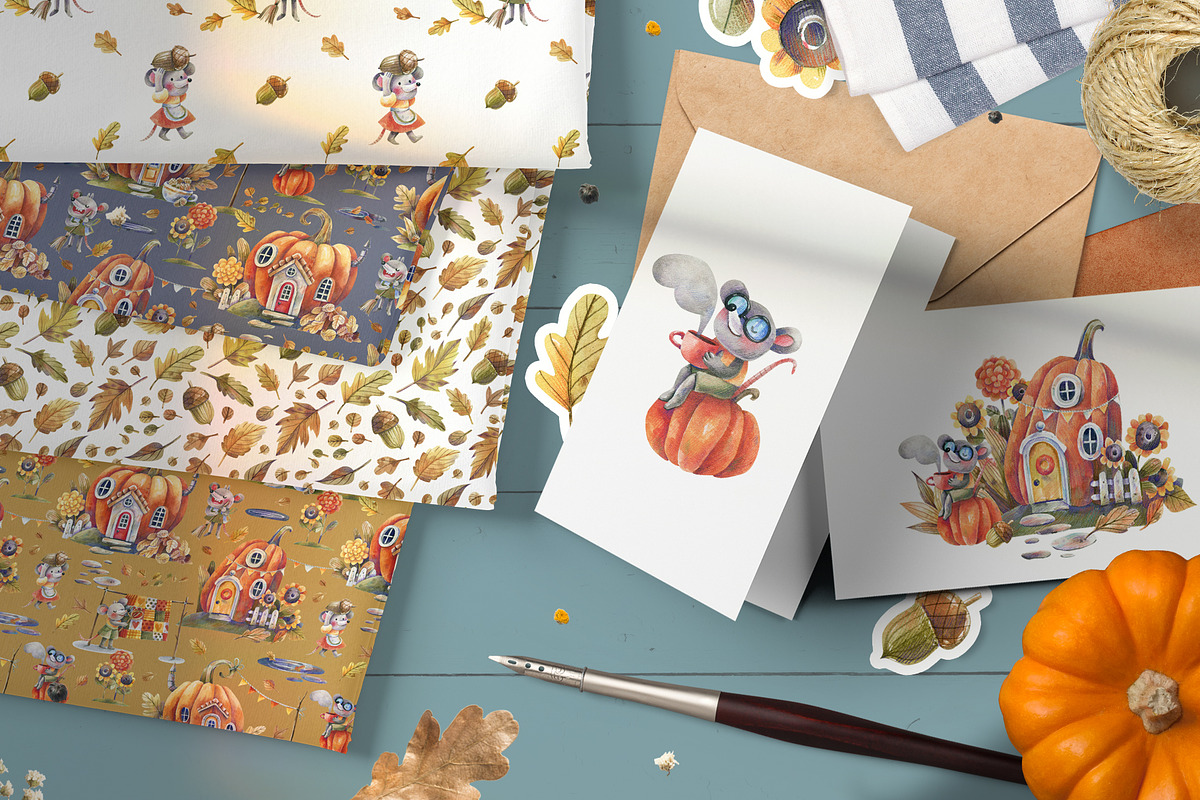 PUMPKINS AND MICE, a Seasonal Illustration by Watercolor by Tonia Tkach (Photo 2 of 8)