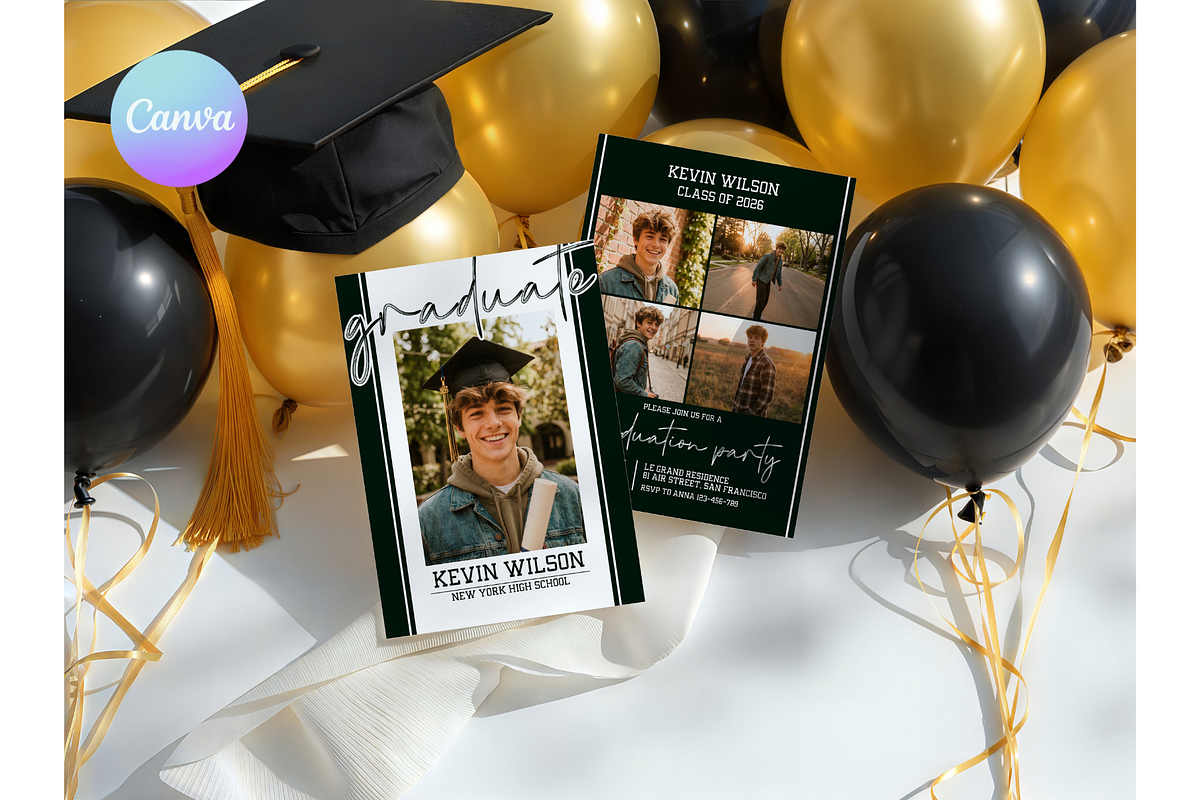 Forest Green Graduation Invitation, a Templates & Theme by VeliusCreativeStudio (Photo 1 of 3)