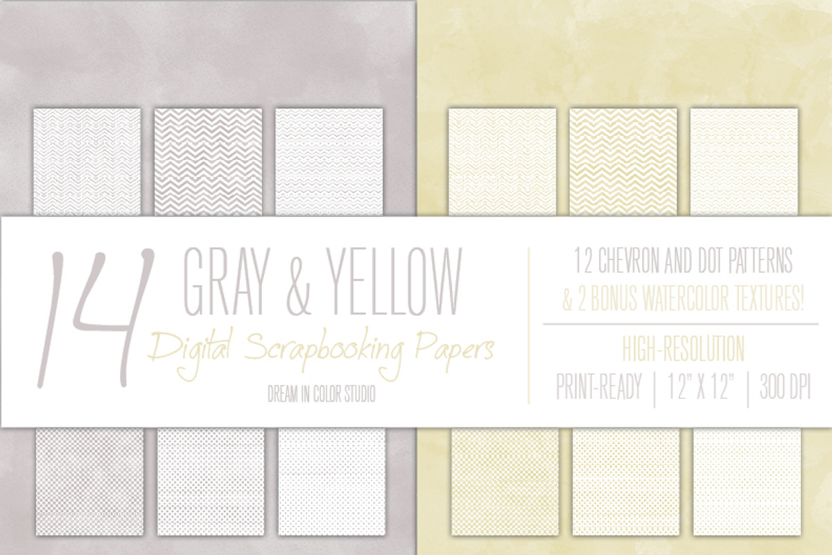 Gray & Yellow Chevron Dot Patterns preview 2