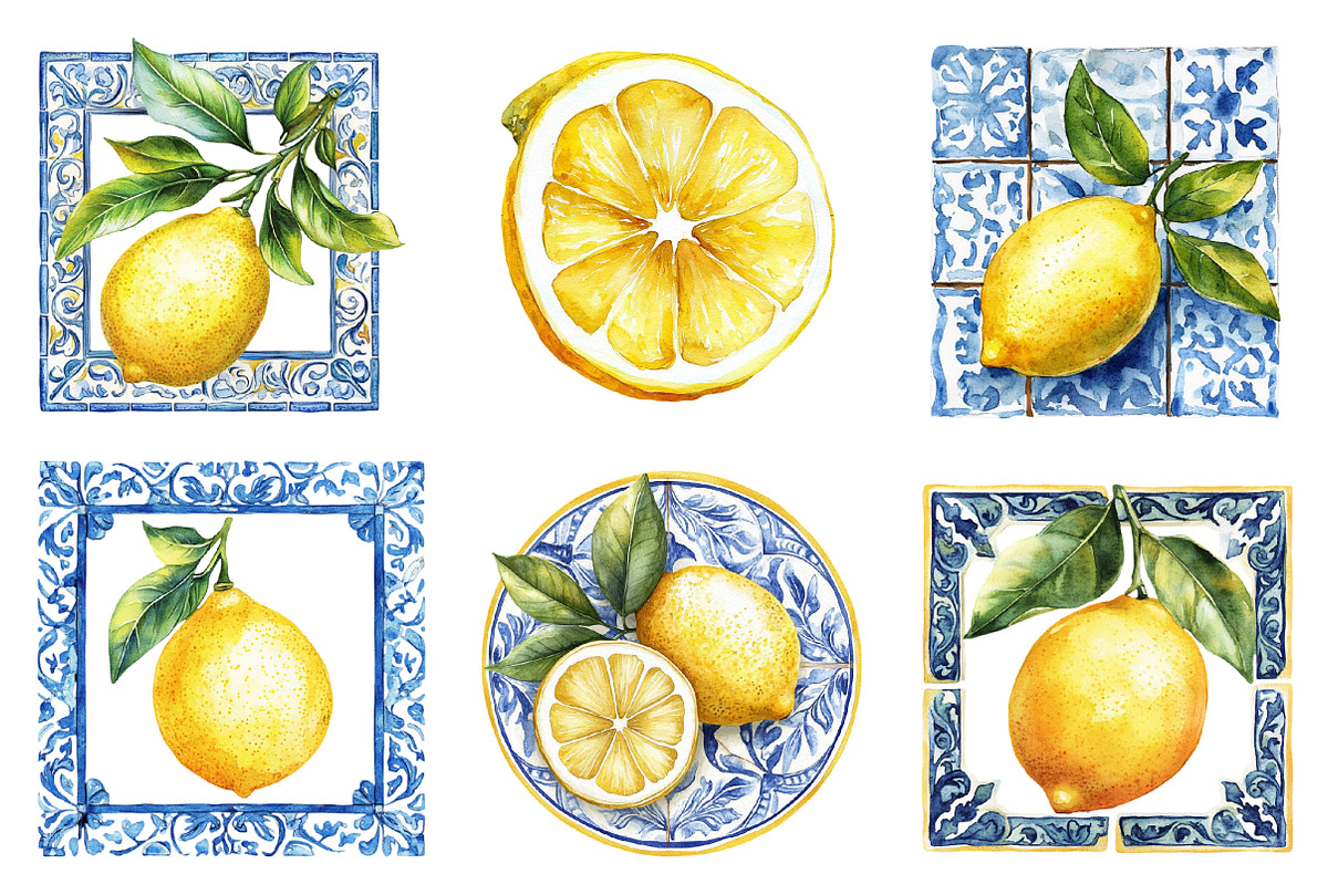 Watercolor Lemons Clipart, an Illustration by SinaCreation (Photo 2 of 5)