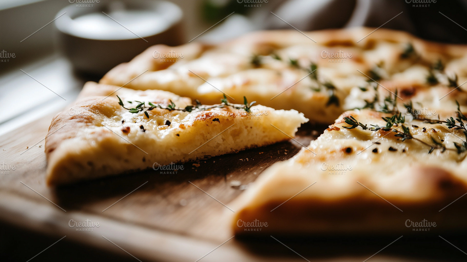 Fresh skillet flatbread with herbs, a Food & Drink Photo by MistyDay