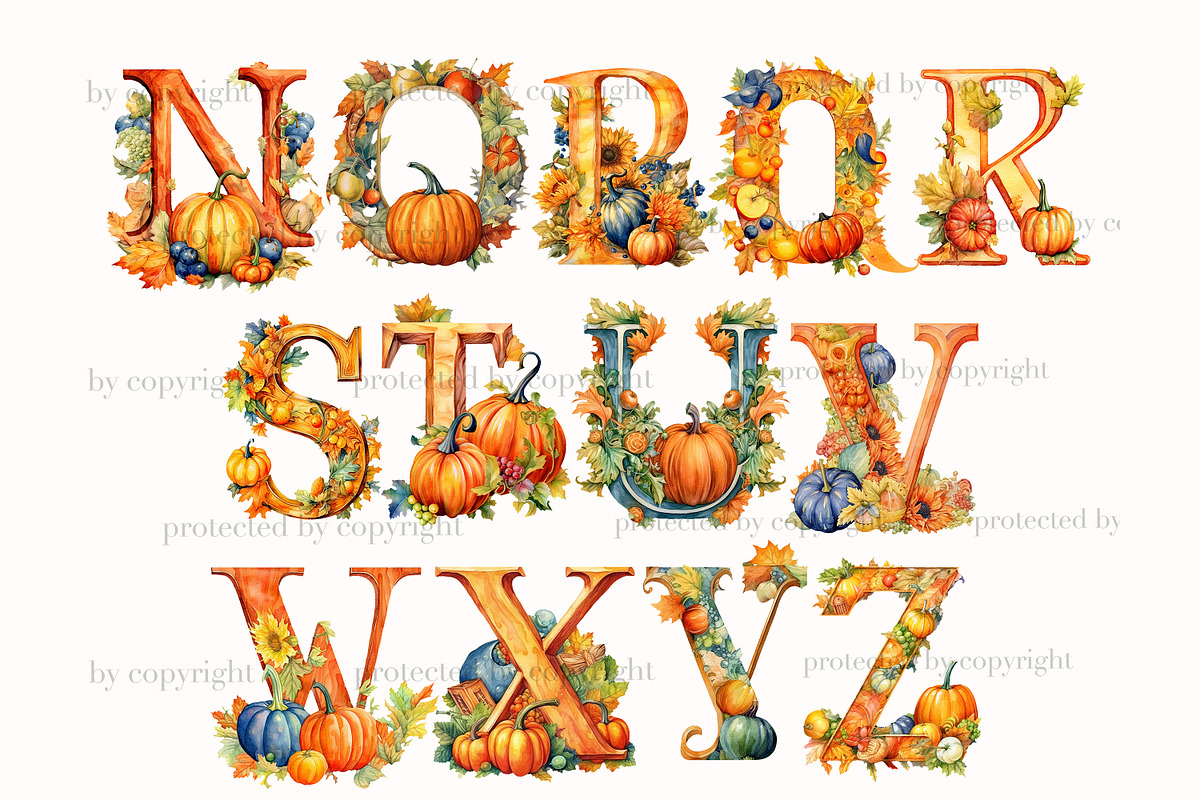 Pumpkin Alphabet Wedding Invitation, a Seasonal Illustration by GlamArtZhanna (Photo 3 of 7)