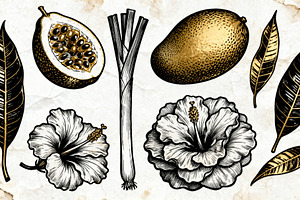 Golden Gilded Tropical Harvest, a Decorative Illustration by Virgo Studio
