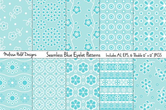 Seamless Blue Eyelet Patterns preview 8