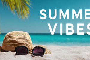 Tropical beach & palm SUMMER VIBES, a Holiday Photo by Virgo Studio