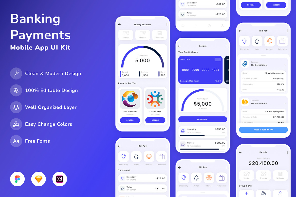 Banking & Payments Mobile App UI Kit, a Squarespace Template by Betush (Photo 1 of 3)